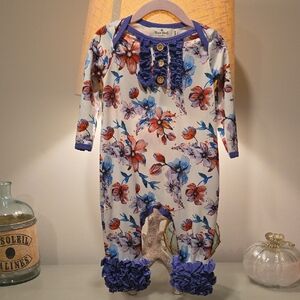 Floral Kids One Piece with Blue and Purple Accents